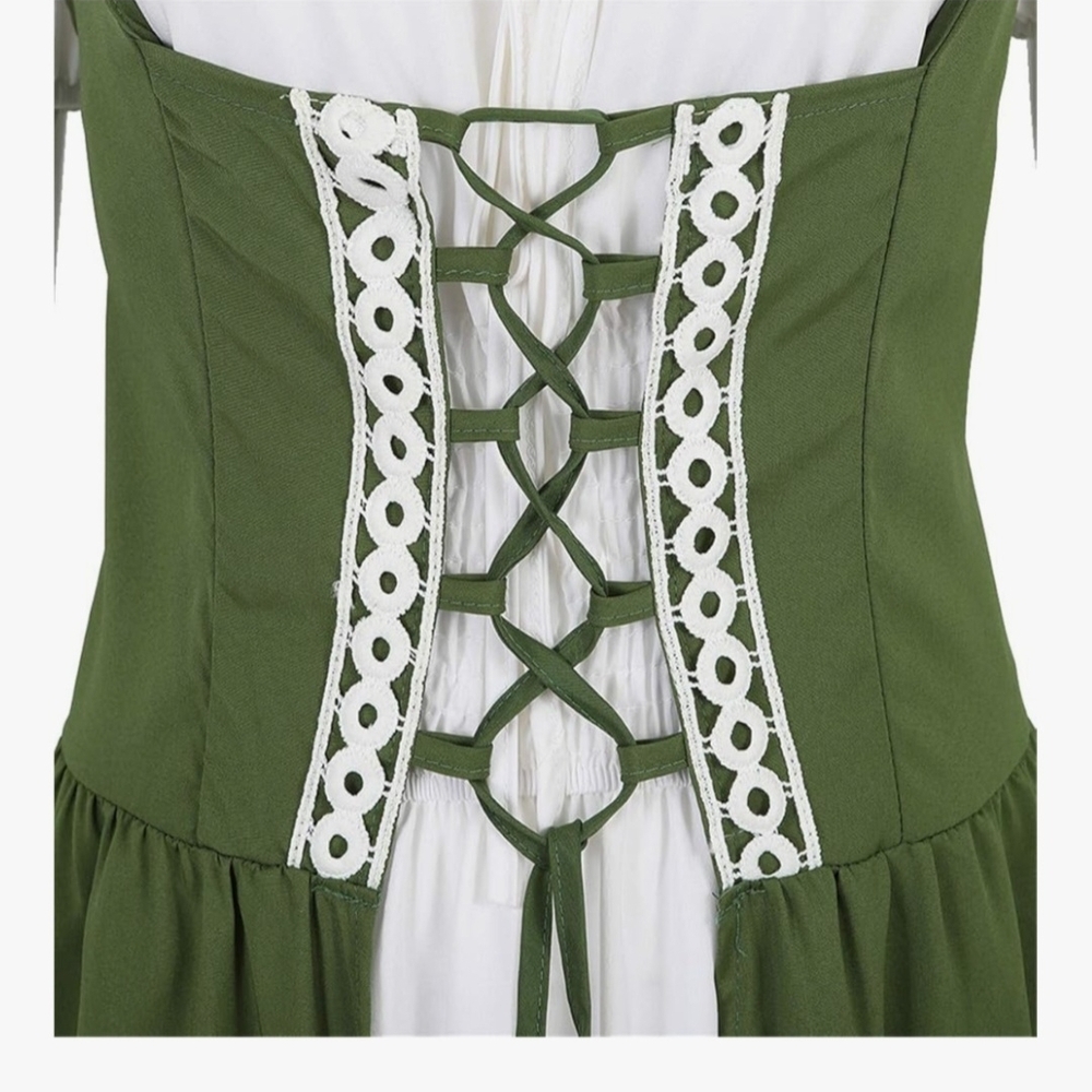 Renaissance Green and White Long Sleeve Dress - Picture 4 of 8
